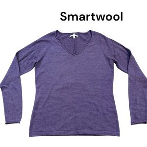 Smartwool Women’s Purple/Grey V-Neck Striped Sweater Sz XL